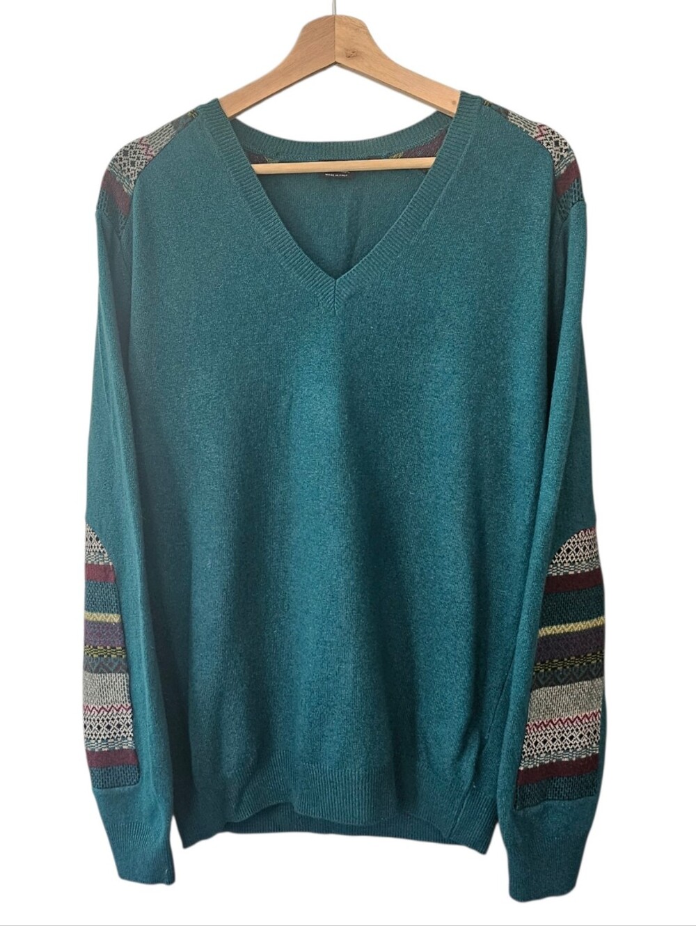 VTG 1994 Paul Smith Mainline Cashmere Merino Pattern Sleeve Knit VNeck Sweater L